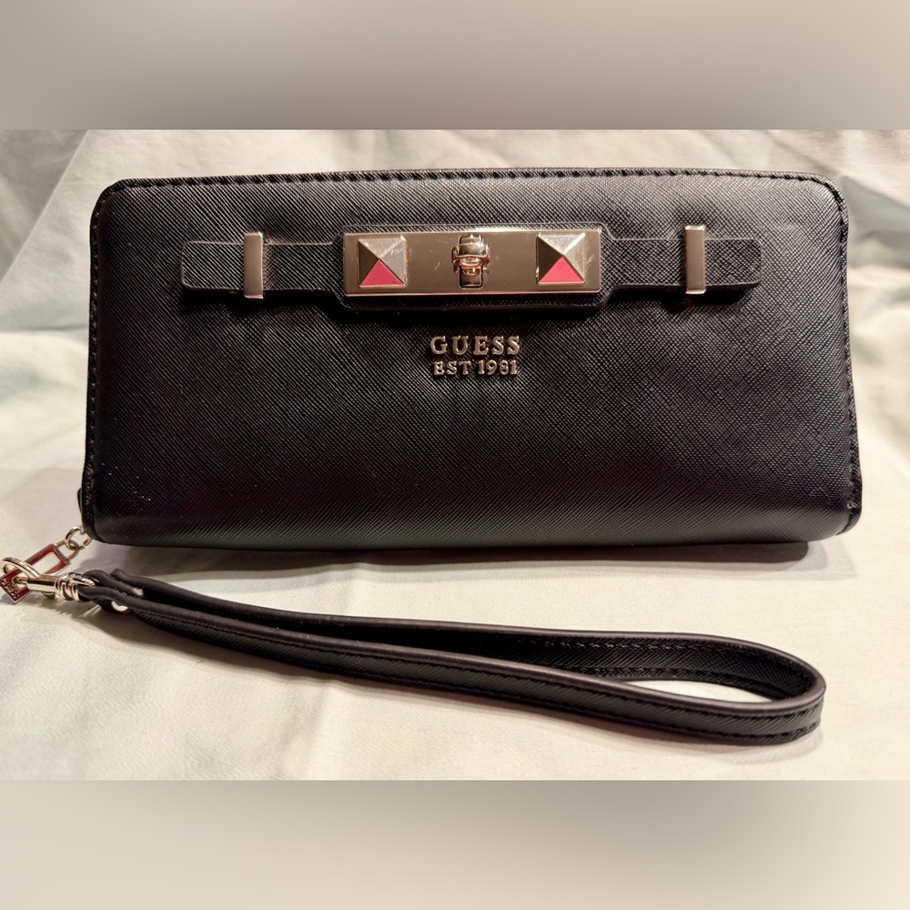 GUESS Cherie multi wallet Black Wristlet with Gold Accents